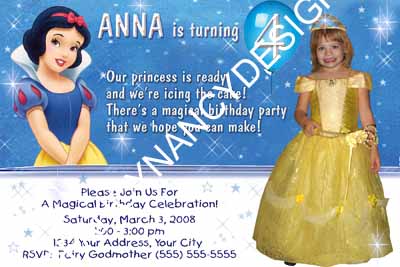 Snow White Birthday Party on Custom Photo First 1st Birthday Party Invitations Disney Princesses